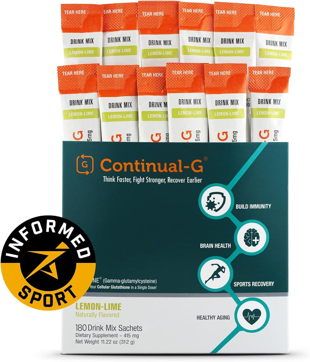 CONTINUAL - G Powder - Clinically Proven Cellular Glutathione Precursor | Benefit of Glyteine & Sunfiber | Immune Support, Master Antioxidant, Detox, Brain Health & Skin Care | 180 Sachets