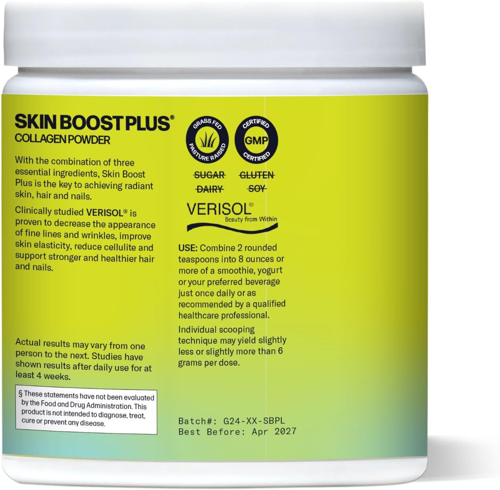Sparkle Wellness Skin Boost Plus (No Flavor) [30-Serves] | Collagen Powder Supplement with VERISOL Bioactive Hydrolyzed Collagen Peptides, Vitamin C & Hyaluronic Acid to Improve Skin Elasticity