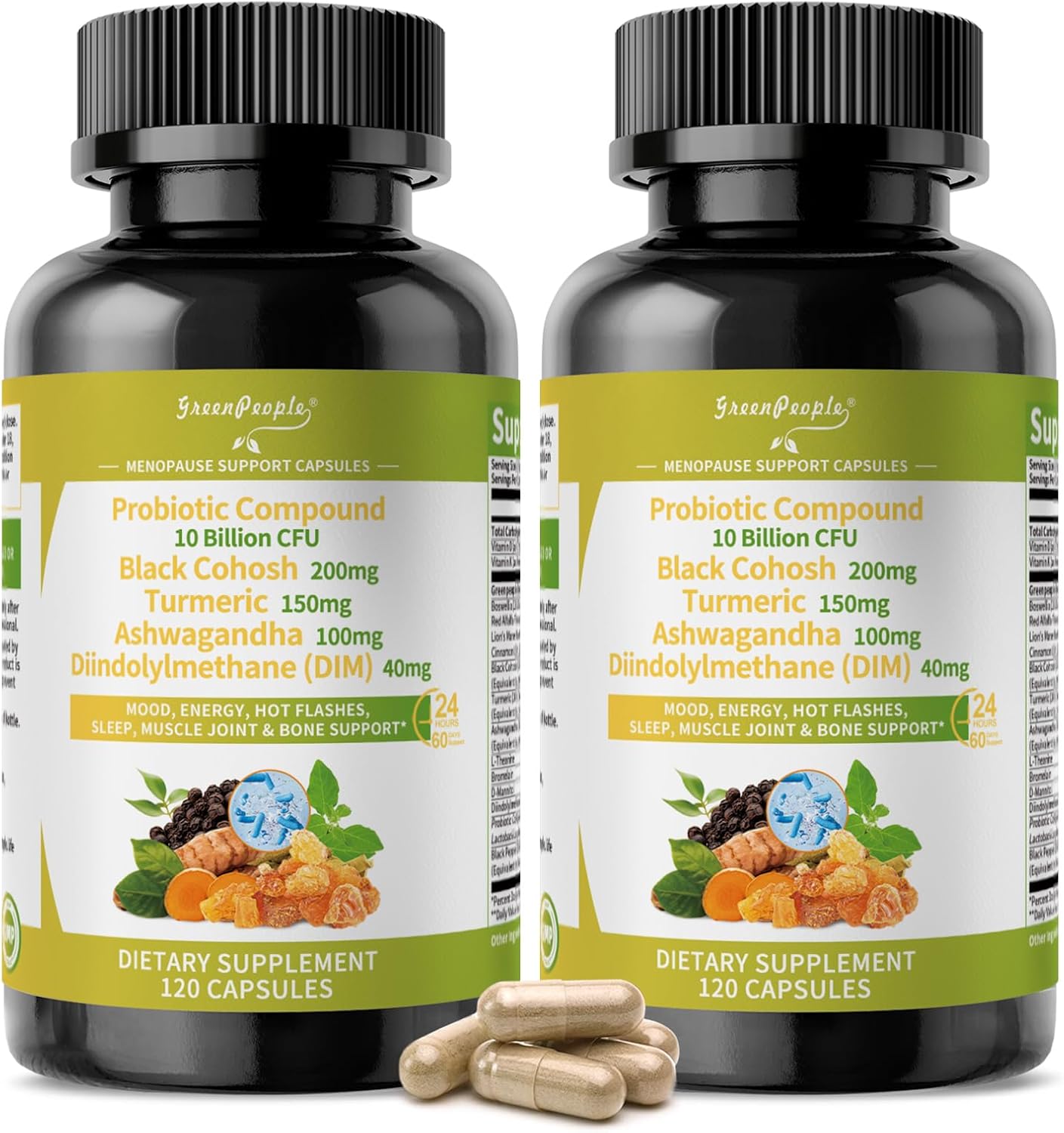 Menopause Supplement for Women - Hormone Balance for Women Night Sweats,Hot Flashes,Mood Swings,Black Cohosh/Ashwagandha/Turmeric/Probiotic Compound - 120(2 Packs) Vegan Gluten-Free