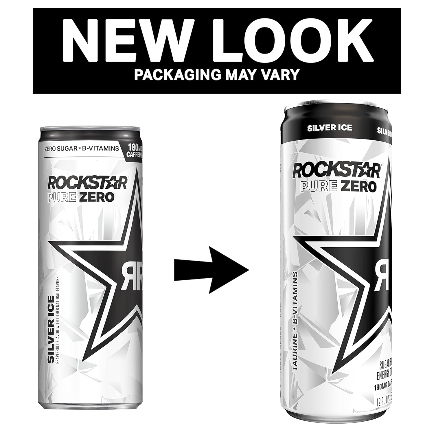 Rockstar Energy Drink, Pure Zero Silver Ice, 12oz Sleek Cans (Pack of 8)