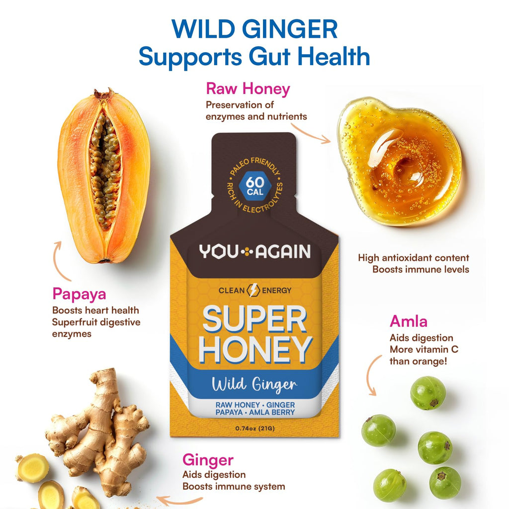 You Again Super Honey Wild Ginger Packets | Workout Clean Energy Gel Packs | Cycling, Endurance, Running Gel or Energy Snack | Paleo & Carnivore Snack | Gluten-Free | Made in USA | 8 Count