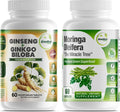 Ginkgo Biloba, Panax Ginseng Supplement and Moringa Capsules Bundle - Ginkgo Biloba Supplements for Immune Support and Energy Boost - Moringa Supplement for Concentration and Good Memory