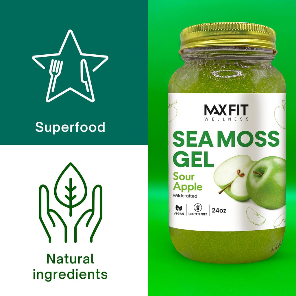 Sea Moss Gel Sour Apple Wild-Harvested 24oz Wildсrafted Gold Sea Moss Gel from Saint Lucia | 92 Vitamins and Minerals | Vegan Superfood