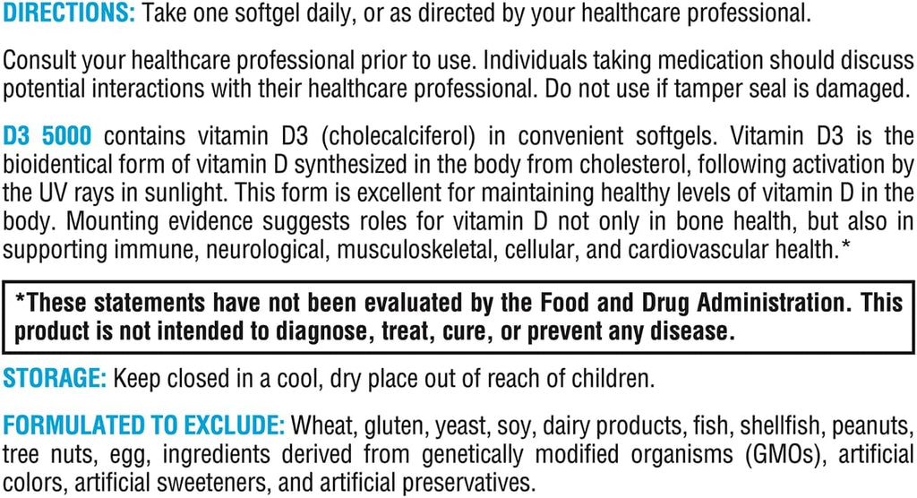 XYMOGEN D3 5000 - Bioavailable Vitamin D3 5000 IU (125 mcg) - High Potency Vitamin D Supplement to Support Immune Health, Bone + Heart Health (60 Softgels)