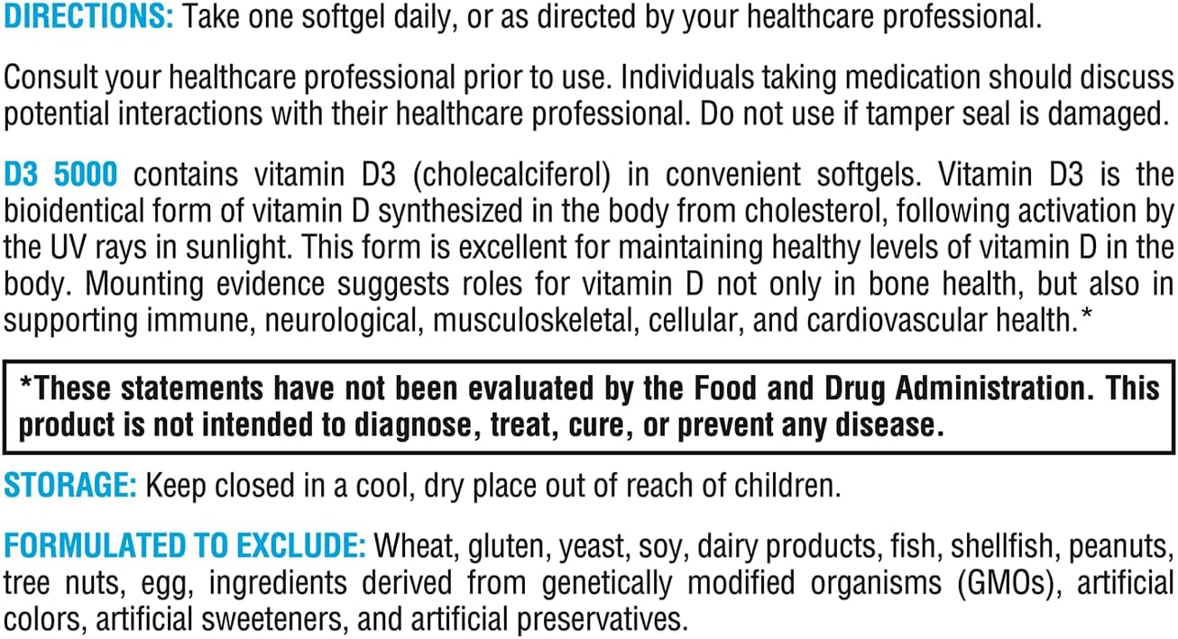 XYMOGEN D3 5000 - Bioavailable Vitamin D3 5000 IU (125 mcg) - High Potency Vitamin D Supplement to Support Immune Health, Bone + Heart Health (60 Softgels)