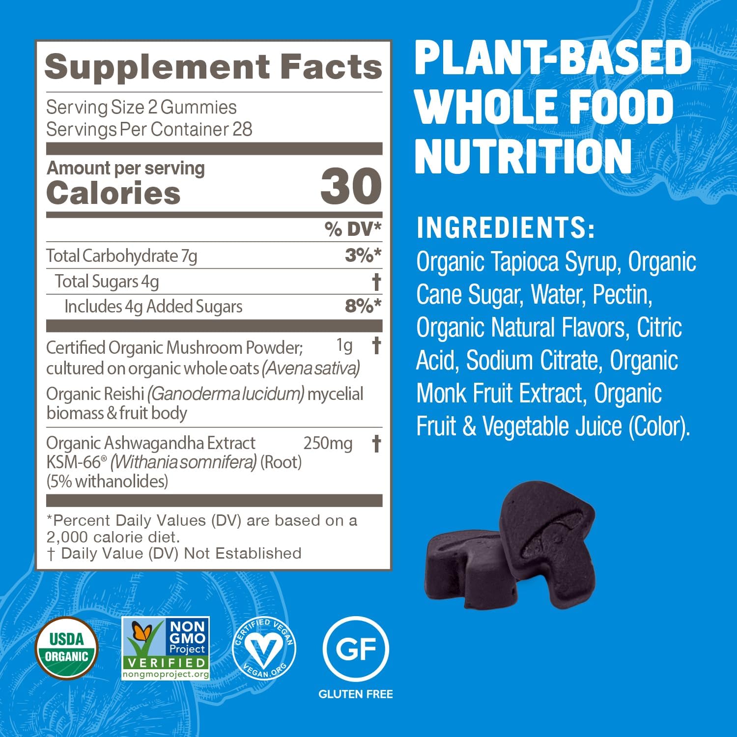 OM MUSHROOM SUPERFOOD Relax Gummies, 28 Servings, Blueberry Gummy Supplement with Reishi and Ashwagandha for Stress Relief