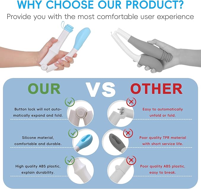 Foldable Toilet Aid, 15.6“ Long Comfort Wipe Wand Bottom Buddy Toilet Self Tissue Aids for Toileting, Self Help Wipe Butt for Overweight Limited Mobility,Elderly, Pregnancy（2pcs）