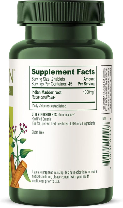 Banyan Botanicals Manjistha Tablets – Organic Skin Supplement – Natural Blood Cleanse & Healthy Lymphatic System Support* – 90 Tablets – Non-GMO Sustainably Sourced Certified Fair for Life Fair Trade