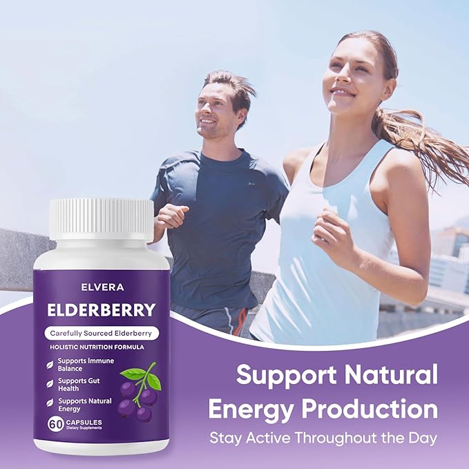 Elvera Gut Support Complex - Organic Black Elderberry Soft Capsules, with Zinc & Vitamin C – Immune Support, Digestive Balance, Natural Energy, Daily Immune & Digestive Wellness 60 Capsules