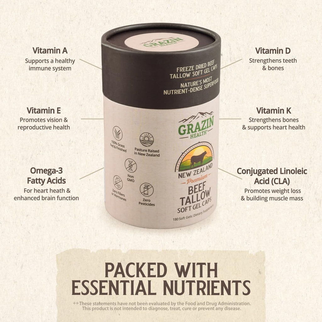 Grass Fed Beef Tallow Capsules (30 Day Supply)