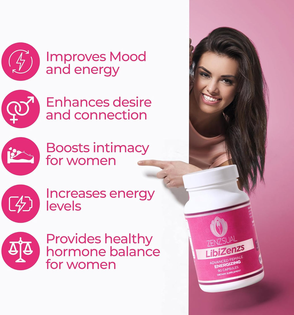 ZENZSUAL Libizenzs – Plant-Based Energy Support Supplement for Women – Caffeine-Free with Maca Root, Ashwagandha & Ginseng – Supports Daily Stamina, Focus & Well-Being – 90 Vegan Capsules
