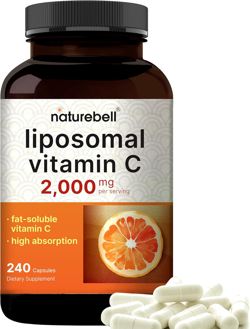 NatureBell Liposomal Vitamin C 2,000mg Per Serving, 240 Capsules | High Absorption Fat-Soluble Vitamins – Immune Support – Collagen Booster – Antioxidant Supplement – Non-GMO