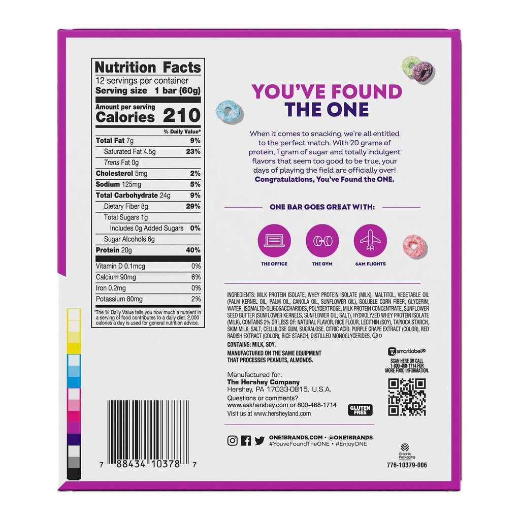 ONE Protein Bars, Fruity Cereal, Gluten Free with 20g Protein and 1g Sugar, Pantry Staples, 2.12 oz (12 Count), Packaging May Vary