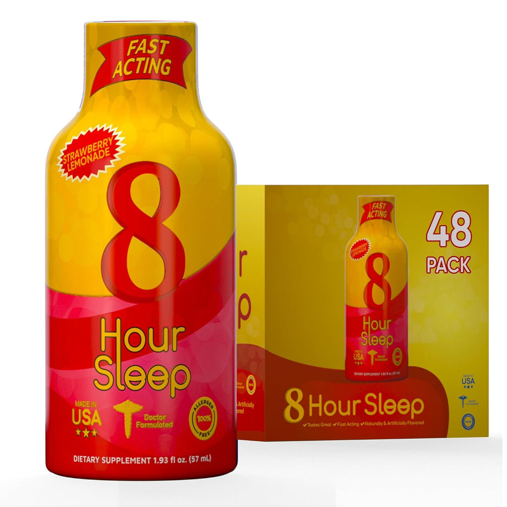 Vitamin Energy 8 Hour Sleep Shot Strawberry Lemonade 48 Pack, Melatonin, 5-HTP, GABA, Valerian, Lavender, Nighttime Relaxation & Sleep Support Supplement, Zero Sugar, Vegan, Gluten-Free, Kosher, 1.93 fl oz