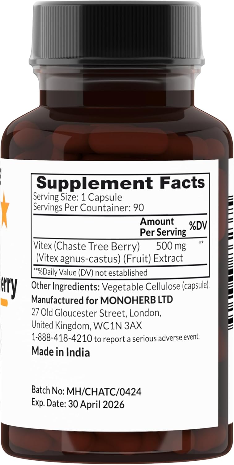 Vitex Chaste Tree Berry 500 mg - 90 Veg Capsules - 90 Servings