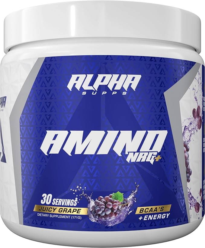 Alpha Supps Amino NRG+ BCAA Amino Energy Recovery Powder - Hydration Blend with Electrolytes - Focus Blend for Optimal Performance Support in Men & Women (30 Servings, Juicy Grape)