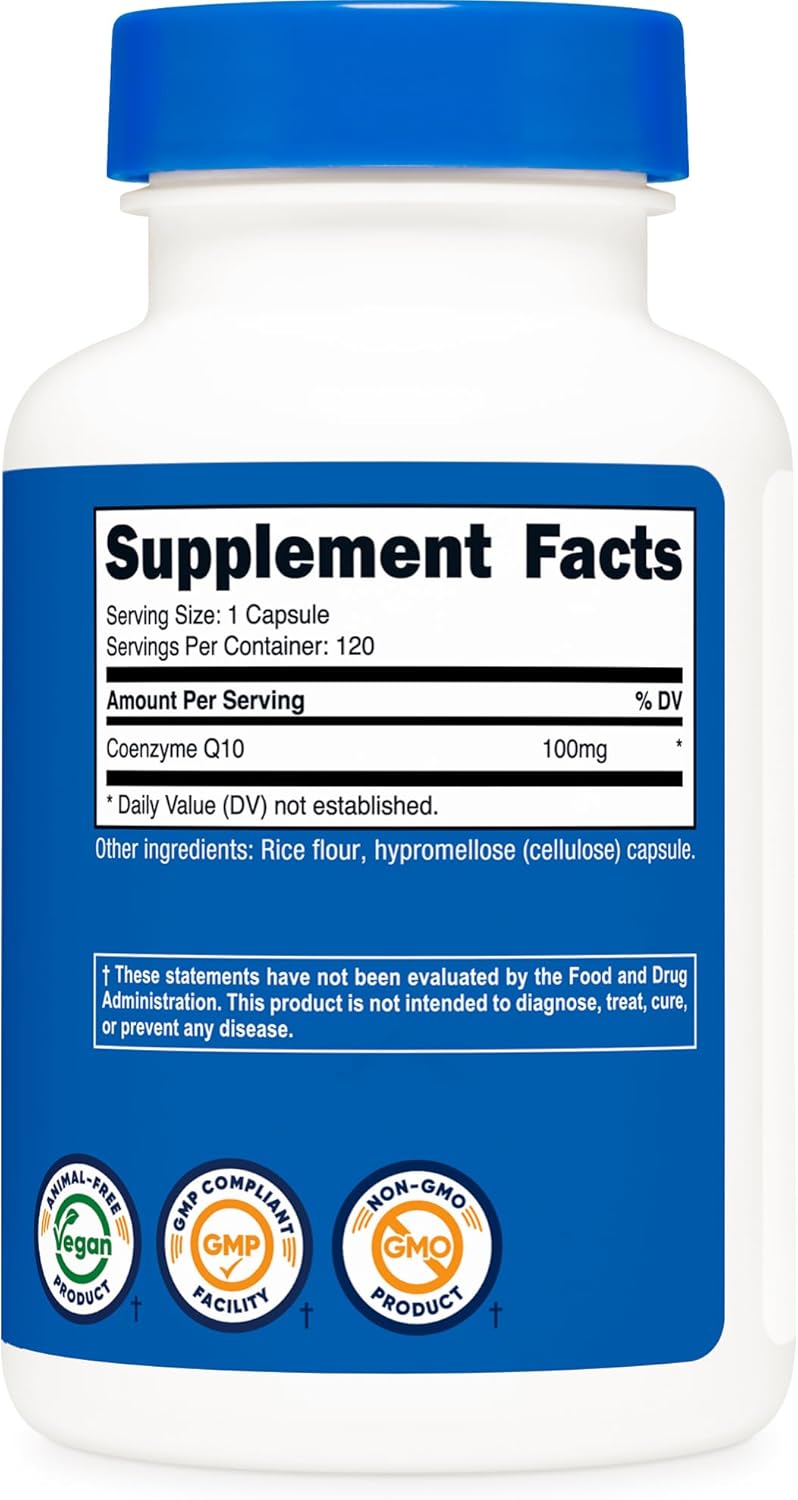Nutricost CoQ10 100mg, 120 Vegetarian Capsules, 120 Servings - High Absorption, Vegetarian, Non-GMO, Coenzyme Q10