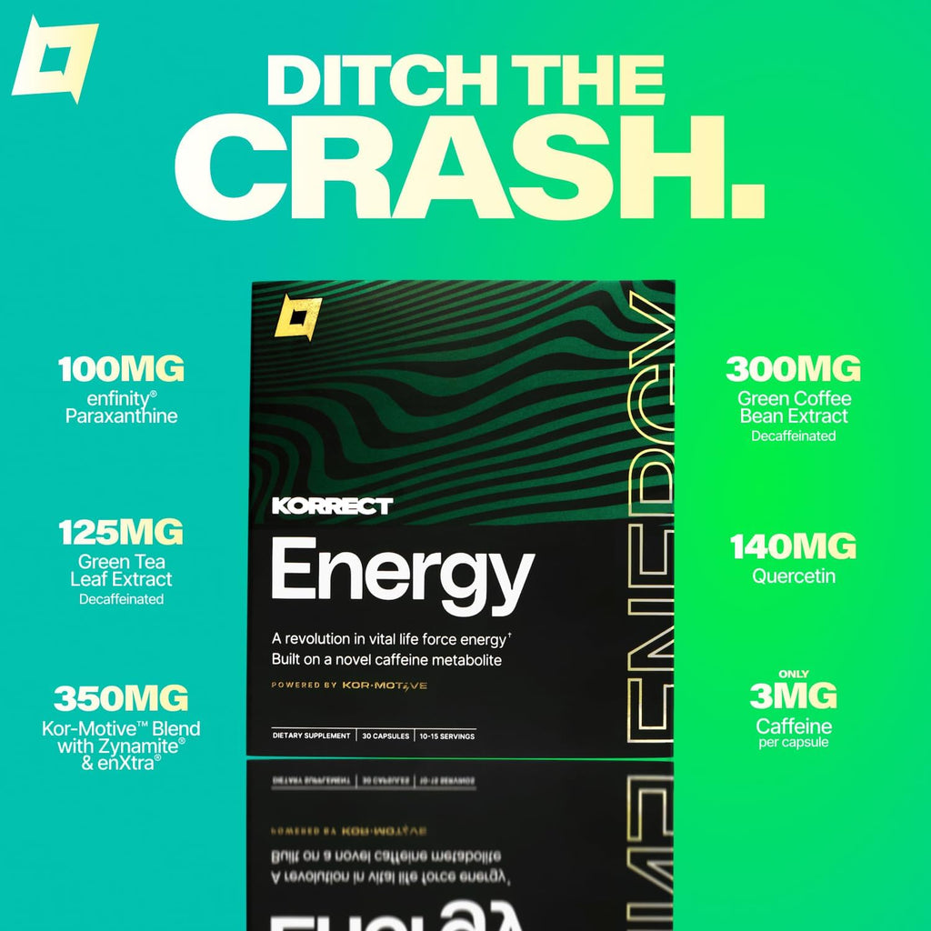 Korrect Clean Energy Supplement for Men & Women | Mental Clarity, Nootropic| Paraxanthine, Sustained Attention| Jitter-Free Stamina |3rd Party Lab Tested, Non-GMO, cGMP Certified 30 Capsules