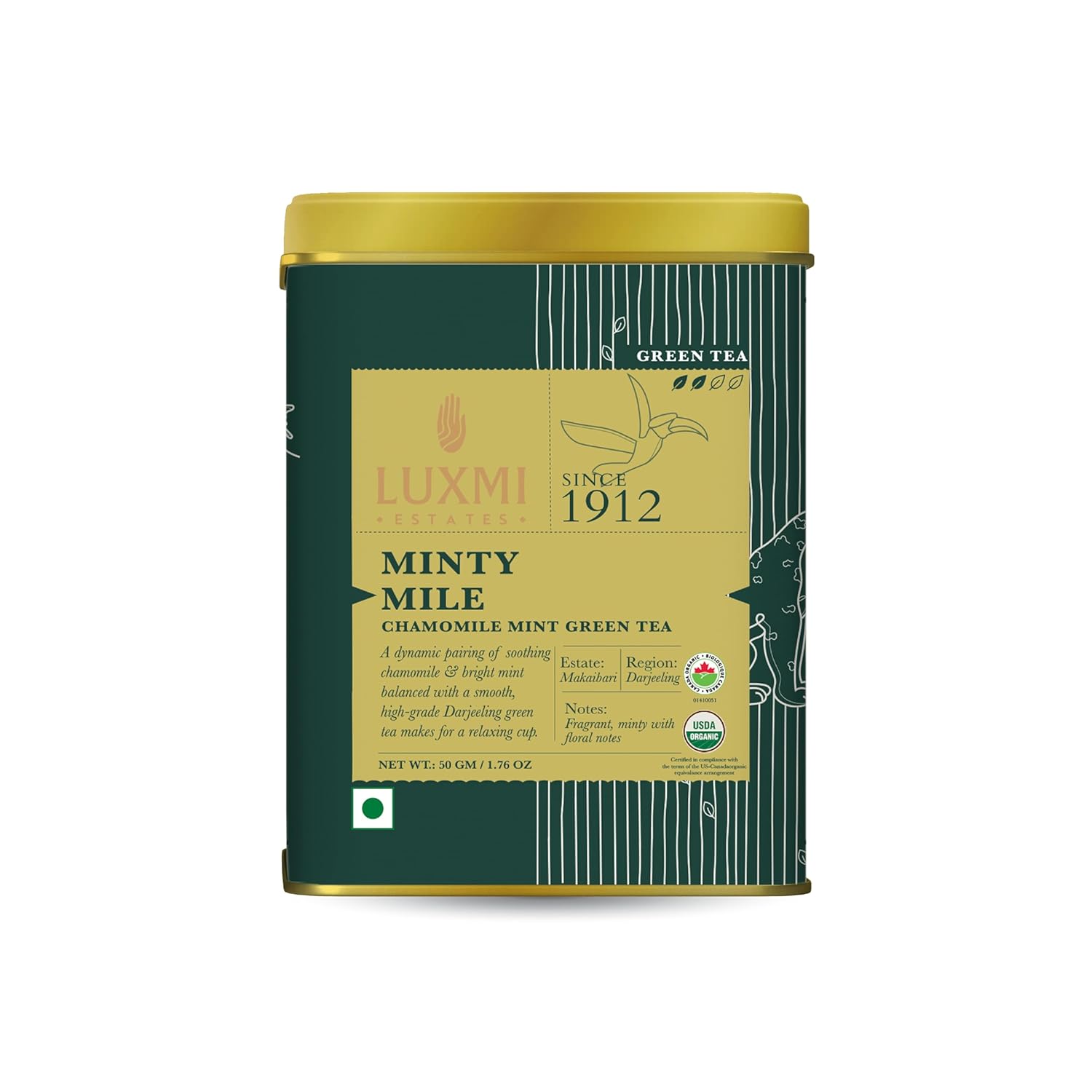Luxmi Estates - Minty Mile - Organic Chamomile Mint Tea - Loose Leaf - 50g (25 Cups) | With Chamomile, Lemongrass, Spearmint and Peppermint | Low Caffeine Chamomile Tea | Best for Night Time