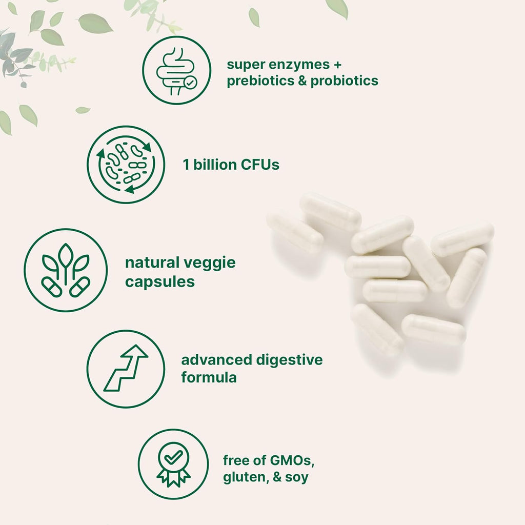 Super Enzymes with Prebiotics & Probiotics, 240 Veggie Capsules | High Potency Digestive Enzymes For Women & Men | Probiotic, Bromelain, Psyllium Husk & More | Immune & Gut Health Support