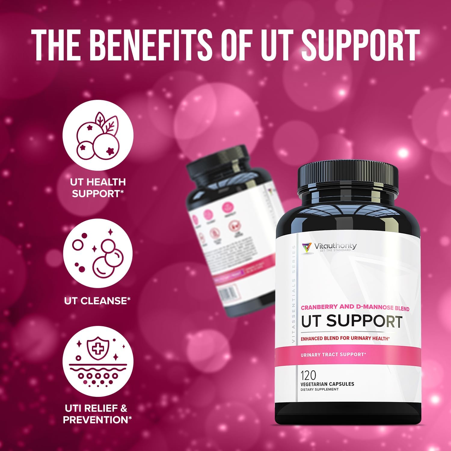 Vitauthority Fast Acting UTI Support Capsules- Cranberry Juice Powder for Utinary Tract Health and Preventitive Support- Enhanced Blend Promotes Urinary Health- 120 Vegetarian Capsules