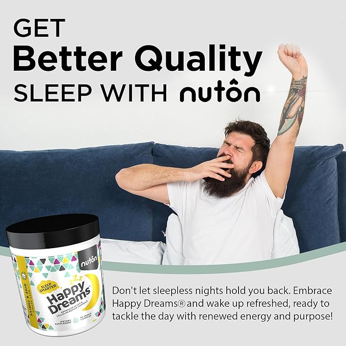 Nuton Happy Dreams Natural Sleep Aid Supplement & Cellular Vitality - Melatonin Sleep Aid for Adults, Time Release Formula with ETAS Asparagus, L-Serine and Venetron Extract, 60 Veggie Capsules