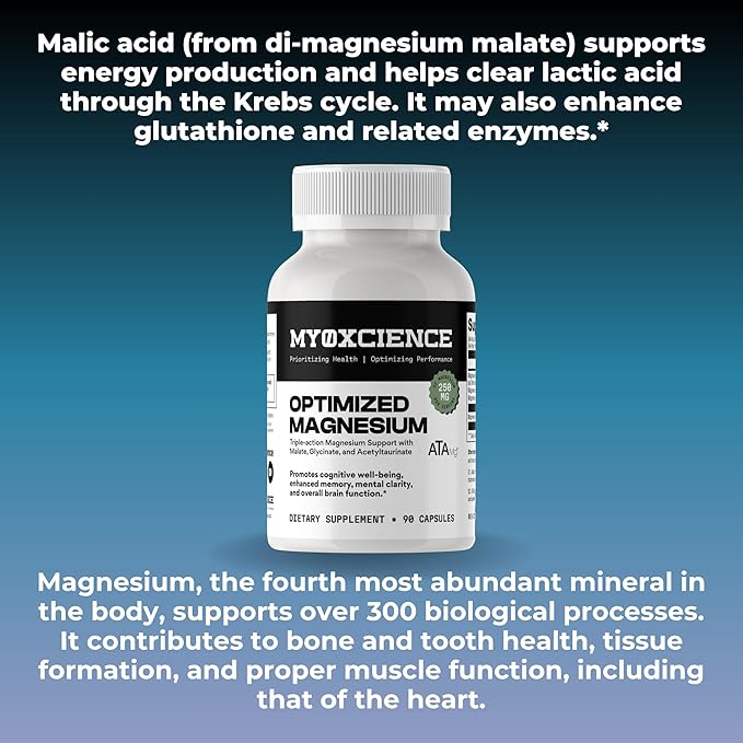 MYOXCIENCE Optimized Magnesium Glycinate + Magnesium Taurate (as ATAmag®) for High Brain Bioavailability to Support Stress Relief and Sleep | 30 Servings