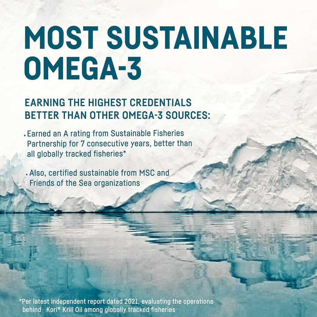 Kori Krill Antarctic Krill Oil Omega 3 Supplement, EPA & DHA, with Superior Absorption vs. Fish Oil, 800 mg, 90 softgels