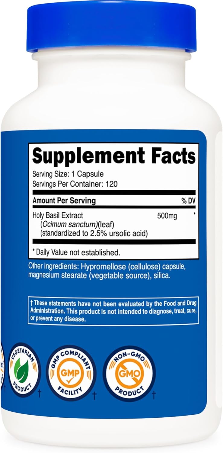 Nutricost Holy Basil Capsules 500mg, 120 Vegetarian Capsules - Gluten Free, Non-GMO
