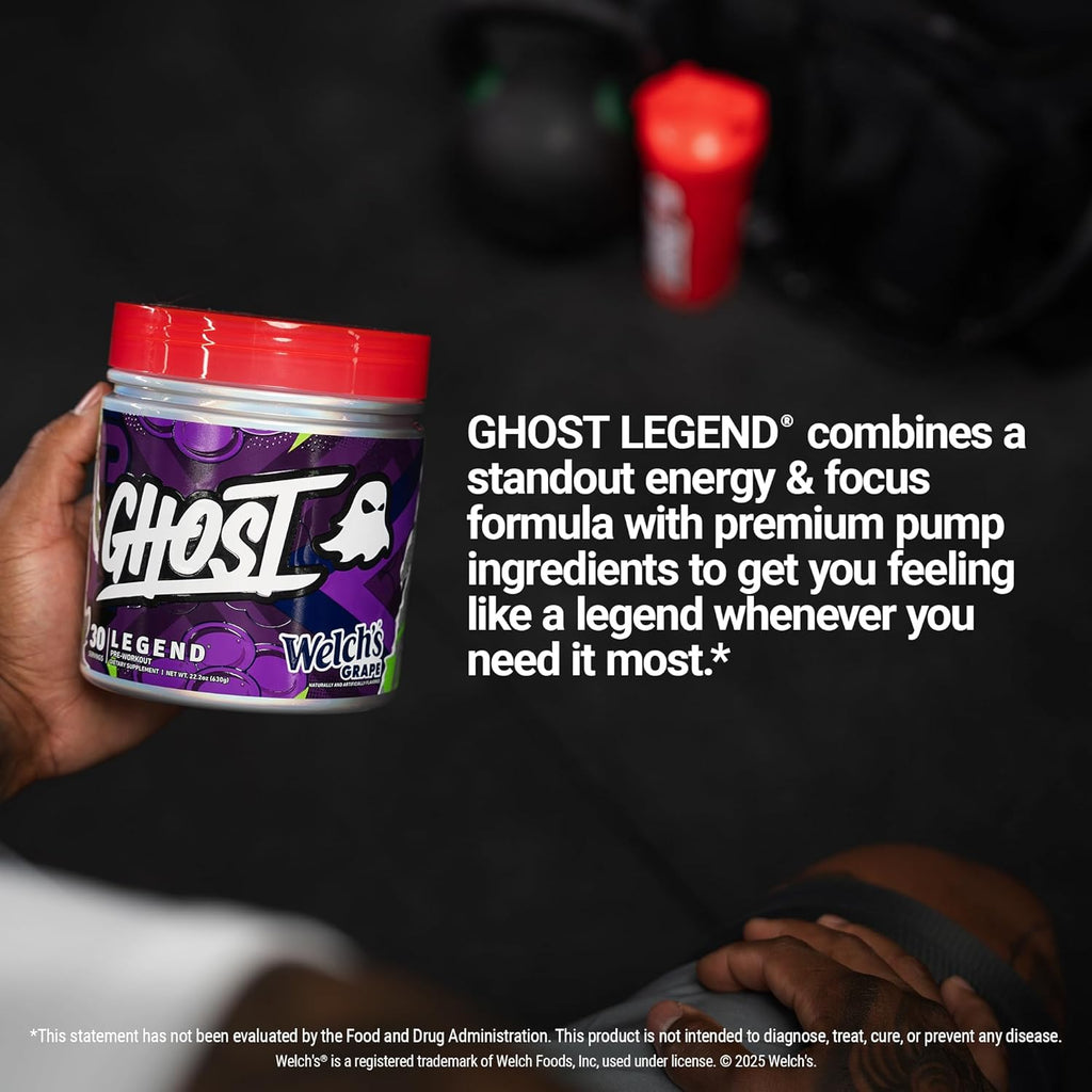 GHOST Legend Pre-Workout Powder, Welch's Grape - 30 Servings – Pre-Workout for Men & Women with Choline, L-Citrulline, & Beta Alanine for Energy & Focus