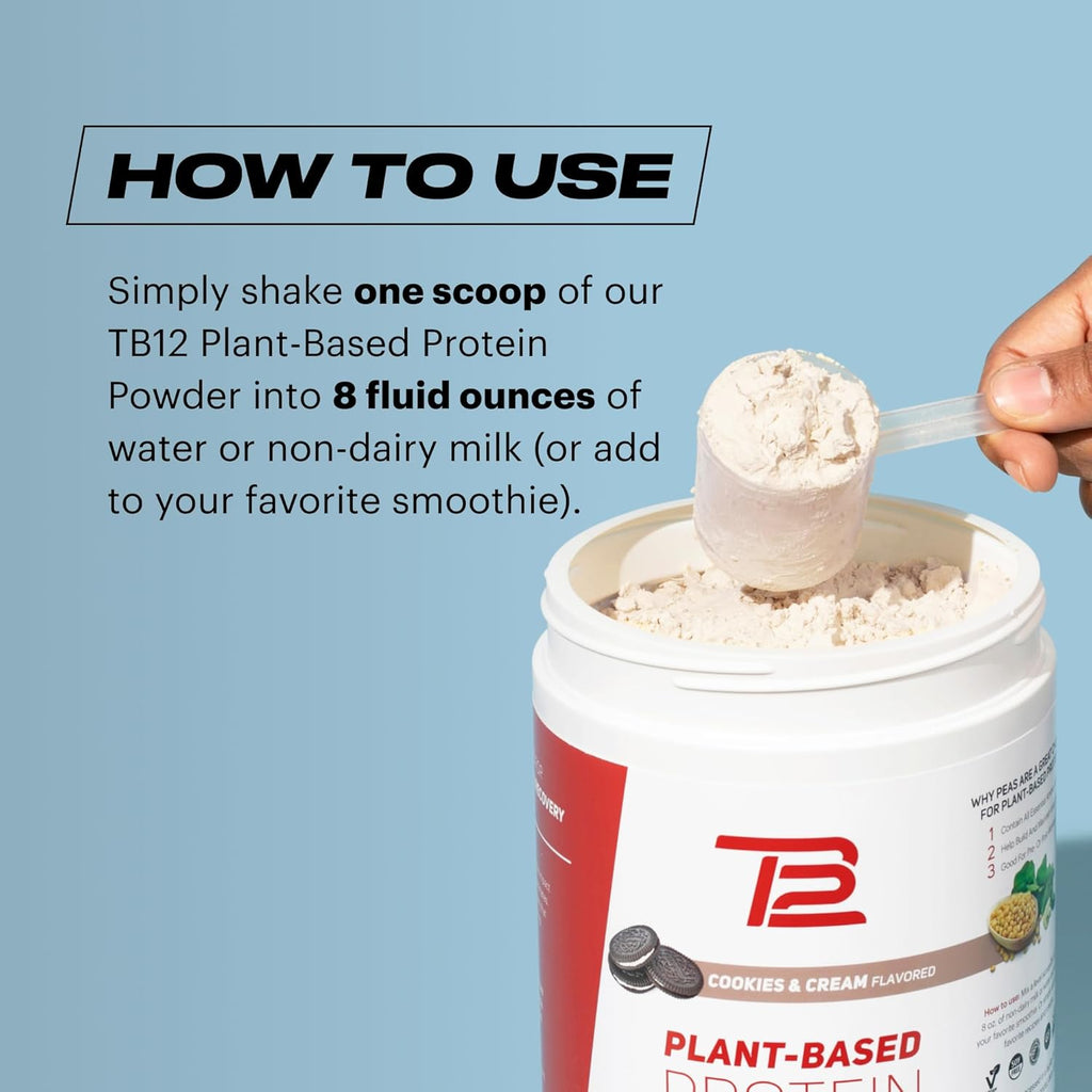 TB12 Plant Based Protein Powder by Tom Brady, 24g of Vegan Pea Protein, Low Sugar, Low Carb, Non-GMO, Meal Replacement, Keto Friendly, Paleo, Sugar Free, Cookies and Cream Flavor (30 Servings)