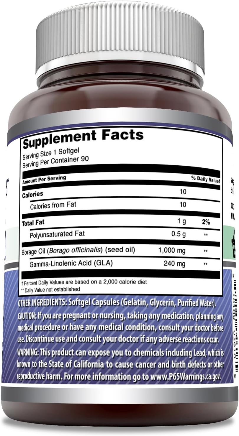 Amazing Formulas Borage Oil Supplement | 2000 Mg Per Serving | Softgels | Non-GMO | Gluten-Free | Made in USA (1 Pack, 90 Count)