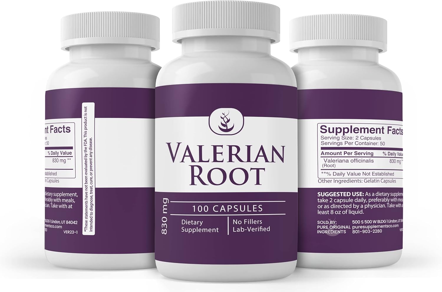 PURE ORIGINAL INGREDIENTS Valerian Root, (100 Capsules) Always Pure, No Additives Or Fillers, Lab Verified