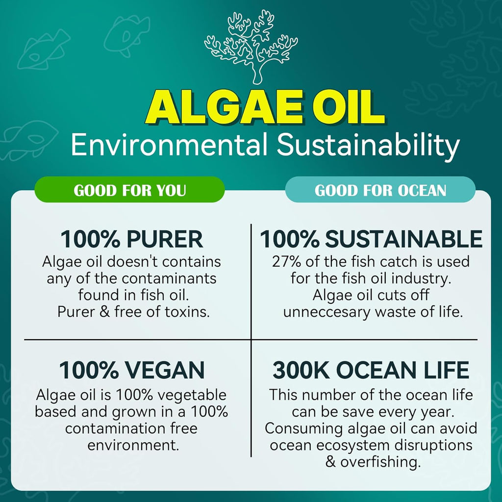Algae Omega 3 Gummies 1000mg, Plant Based DHA 460mg & EPA 230mg, Omega 3 Fish Oil Alternative for Adults, Plus MethylFolate, Vitamin B12, Phosphatidylserine, No Fishy Taste, Vegan, Sugar Free, 60 Cts
