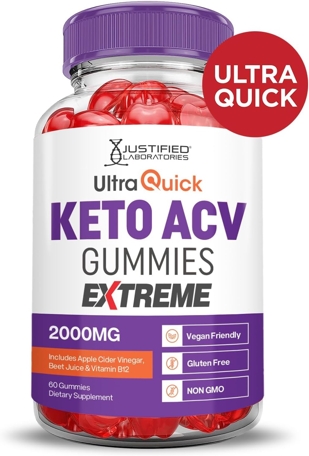 Justified Laboratories (2 Pack Ultra Quick Keto ACV Gummies Extreme 2000MG Ultraquick Keto Gummies Apple Cider Vinegar Formulated with Pomegranate Beet Juice Powder B12 Vegan Non GMO 120 Gummys