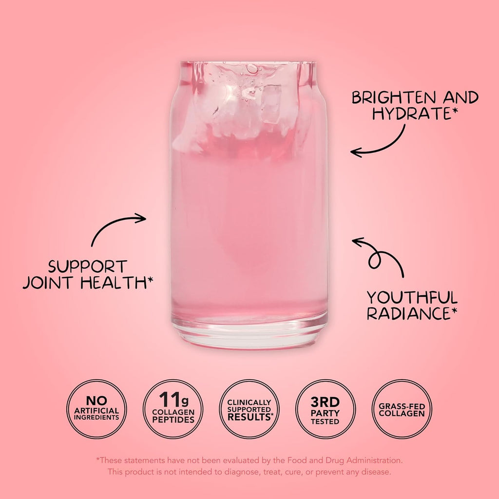 Clean Simple Eats Collagen Powder + Beauty Blend, Strawberry Colada, Hydrolyzed Collagen Peptides from Grass Fed Bovine & Chicken, Hyaluronic Acid for Hair, Skin, Nail & Joint Support, 30 Servings