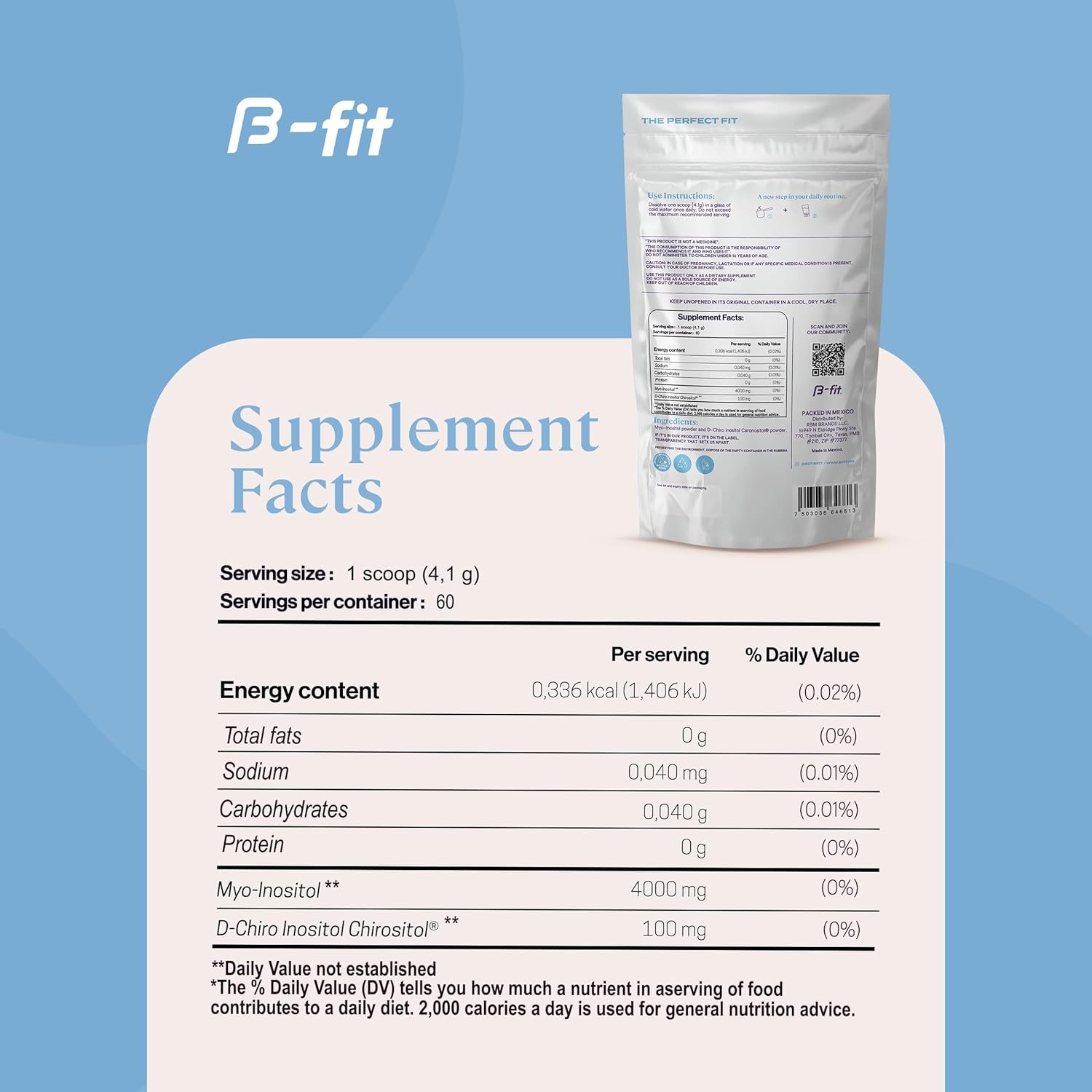 Just Inositol - Myo-inositol & D-Chiro Inositol Supplement 40:1 Formula - 2 Month Supply 60 Servings - No Additives - Inositol Powder - Vitamins for Women