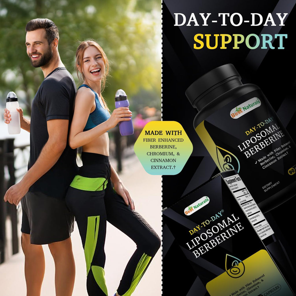 Best Naturals Day to Day Liposomal Berberine 1200 mg with Bioperine 90 Veg Capsules - Made with Fiber Enhanced Chromium, & Cinnamon Extract & Bioperine.