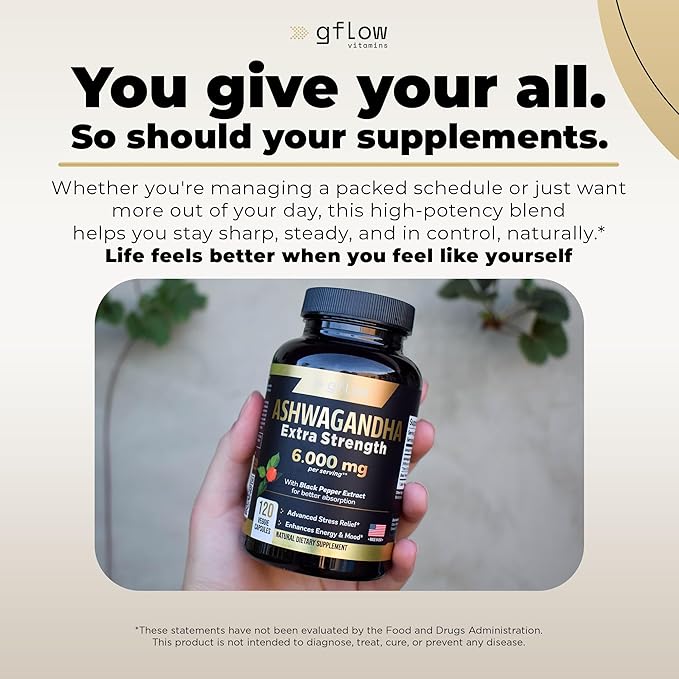 Ashwagandha Supplements for Women and Men 6000mg | Sleep, Mood and Energy Support | Extra Strength, Vegan Friendly, Non-GMO, Made in USA - Pack of 2