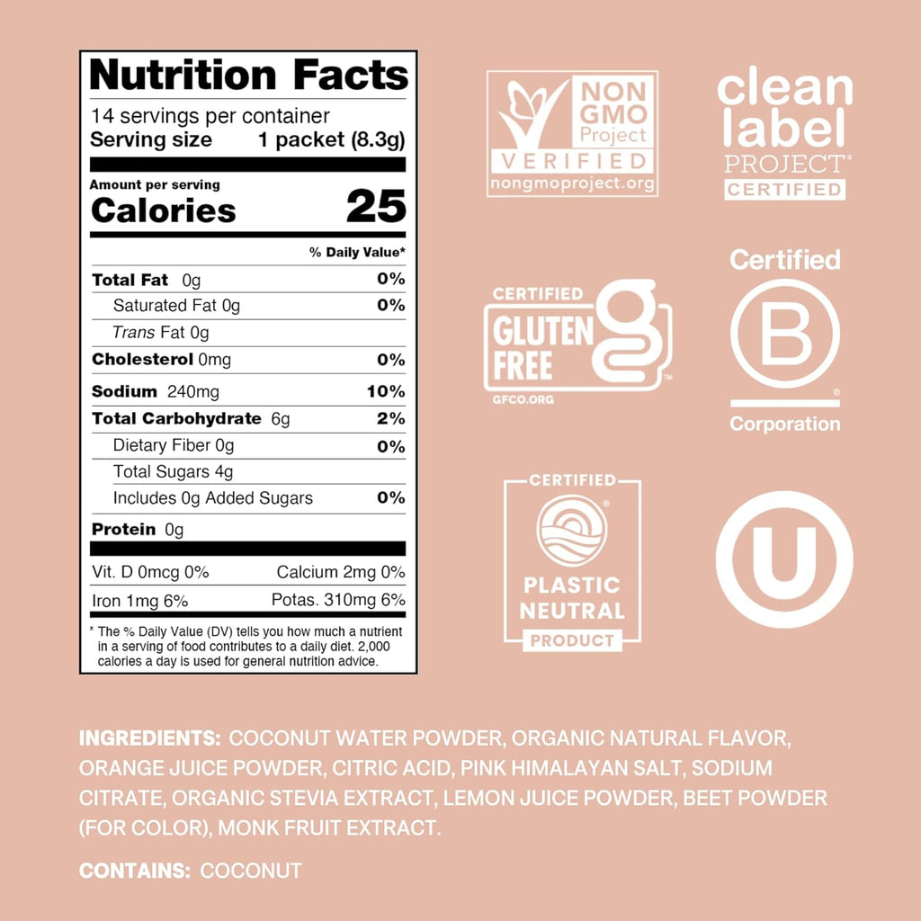 Cure Hydration | Plant-Based Electrolyte Drink Mix | No Added Sugar | FSA-HSA | Dehydration Relief Powder Made with Coconut Water | Non-GMO | Vegan | Pouch of 14 Packets - Grapefruit