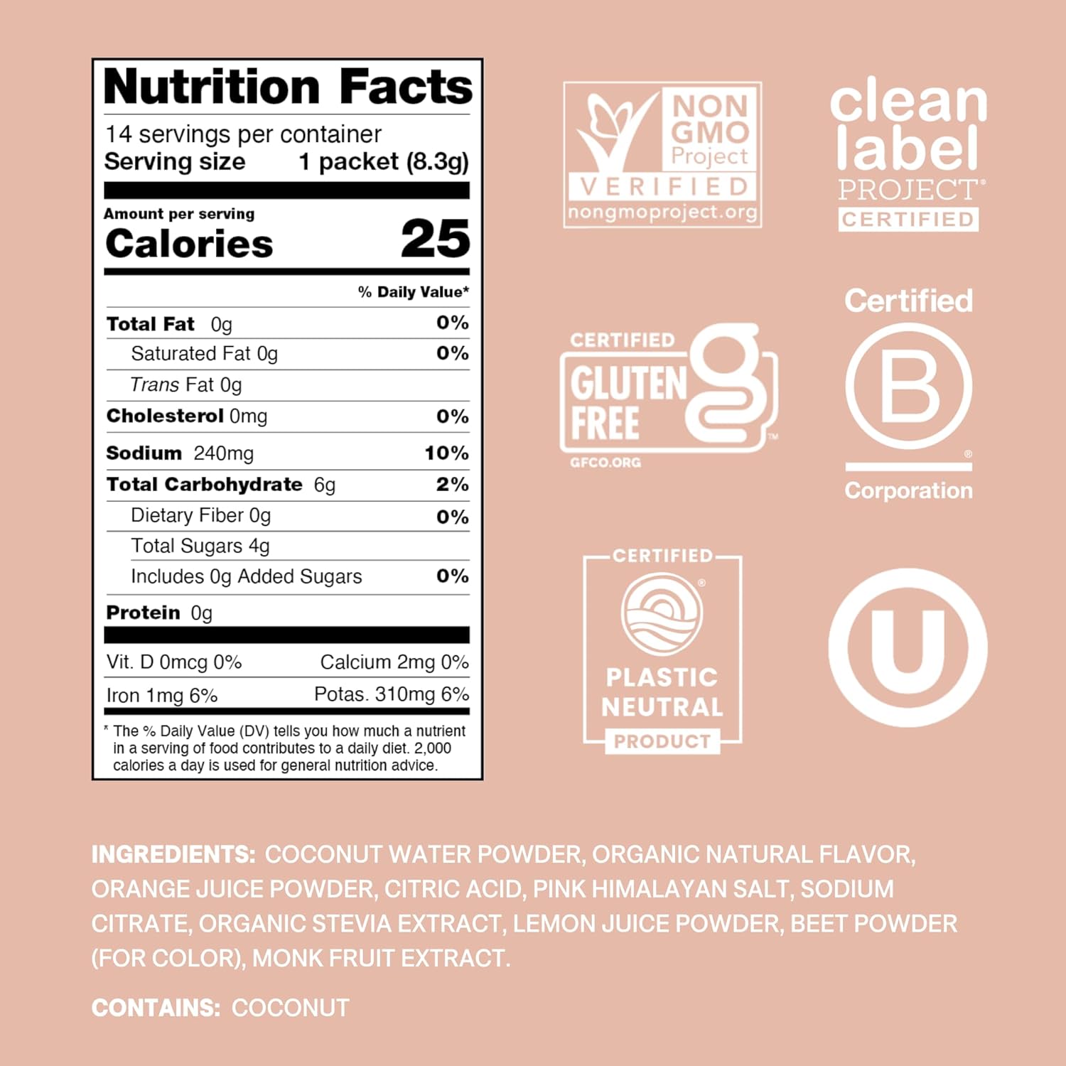 Cure Hydration | Plant-Based Electrolyte Drink Mix | No Added Sugar | FSA-HSA | Dehydration Relief Powder Made with Coconut Water | Non-GMO | Vegan | Pouch of 14 Packets - Grapefruit