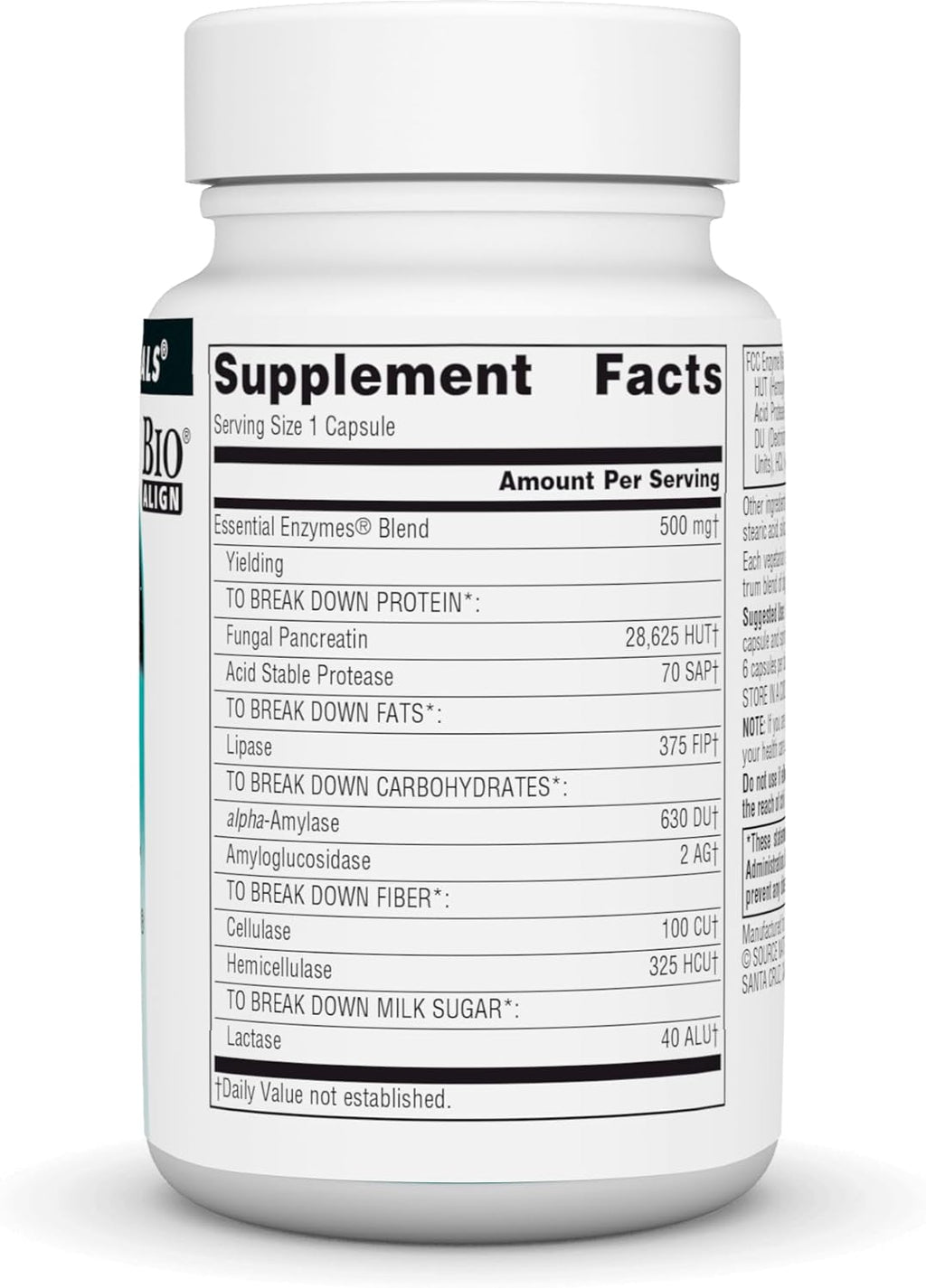 Source Naturals Essential Enzymes 500mg Bio-Aligned Multiple Enzyme Supplement Herbal Defense for Digestion, Gas, Constipation & Bloating Relief - Supports Immune System* - 60 Vegetarian Capsules