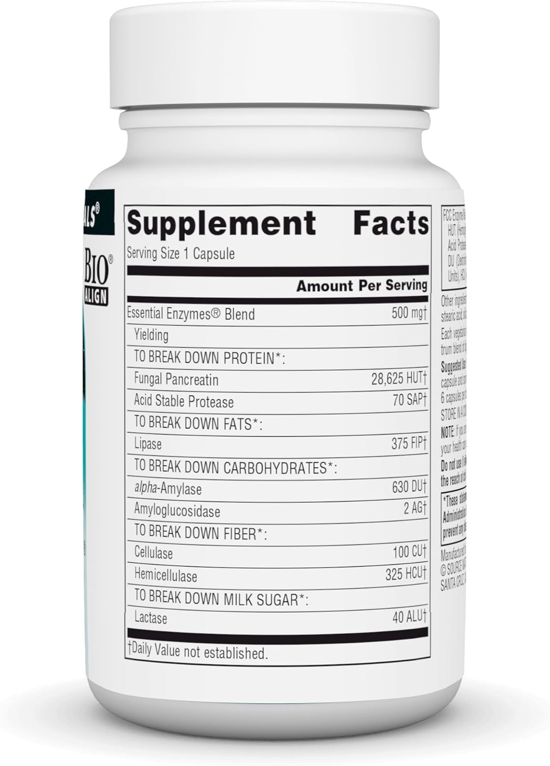 Source Naturals Essential Enzymes 500mg Bio-Aligned Multiple Enzyme Supplement Herbal Defense for Digestion, Gas, Constipation & Bloating Relief - Supports Immune System* - 60 Vegetarian Capsules