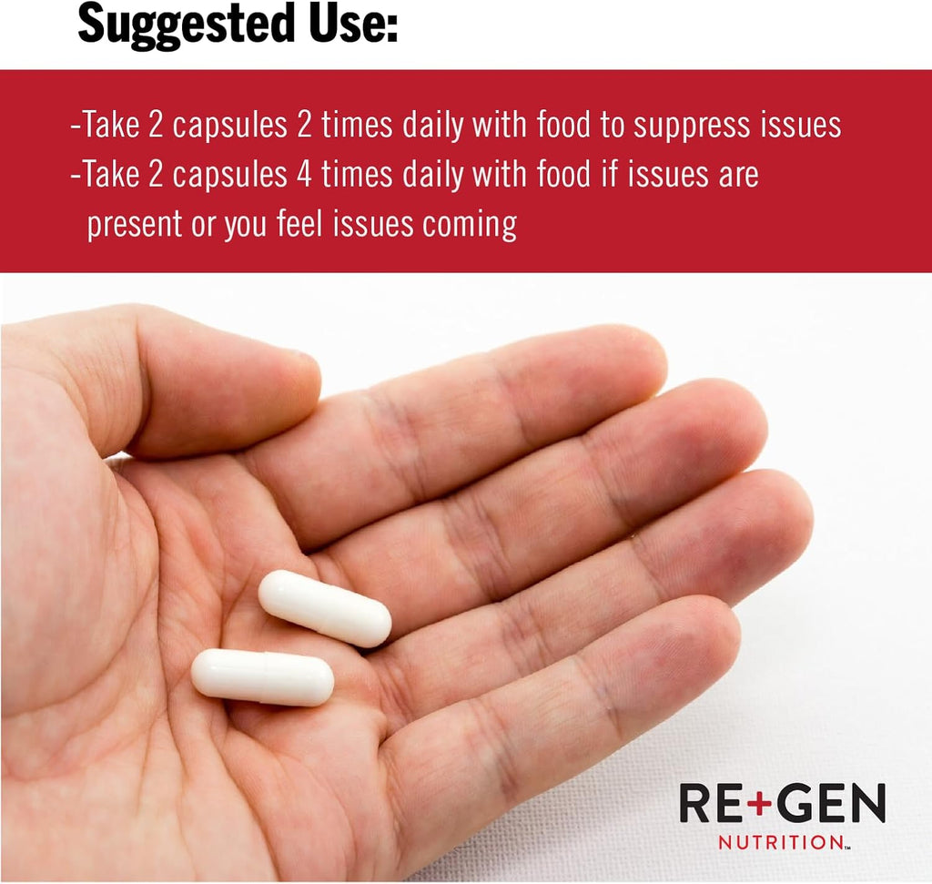 Re+Gen Nutrition H Rescue Immune Support Supplement for Adults, Capsules with Zinc, Vitamin C, L lysine Amino Acid & Oregano Oil for Immunity Health in Men & Women, 120 Capsules