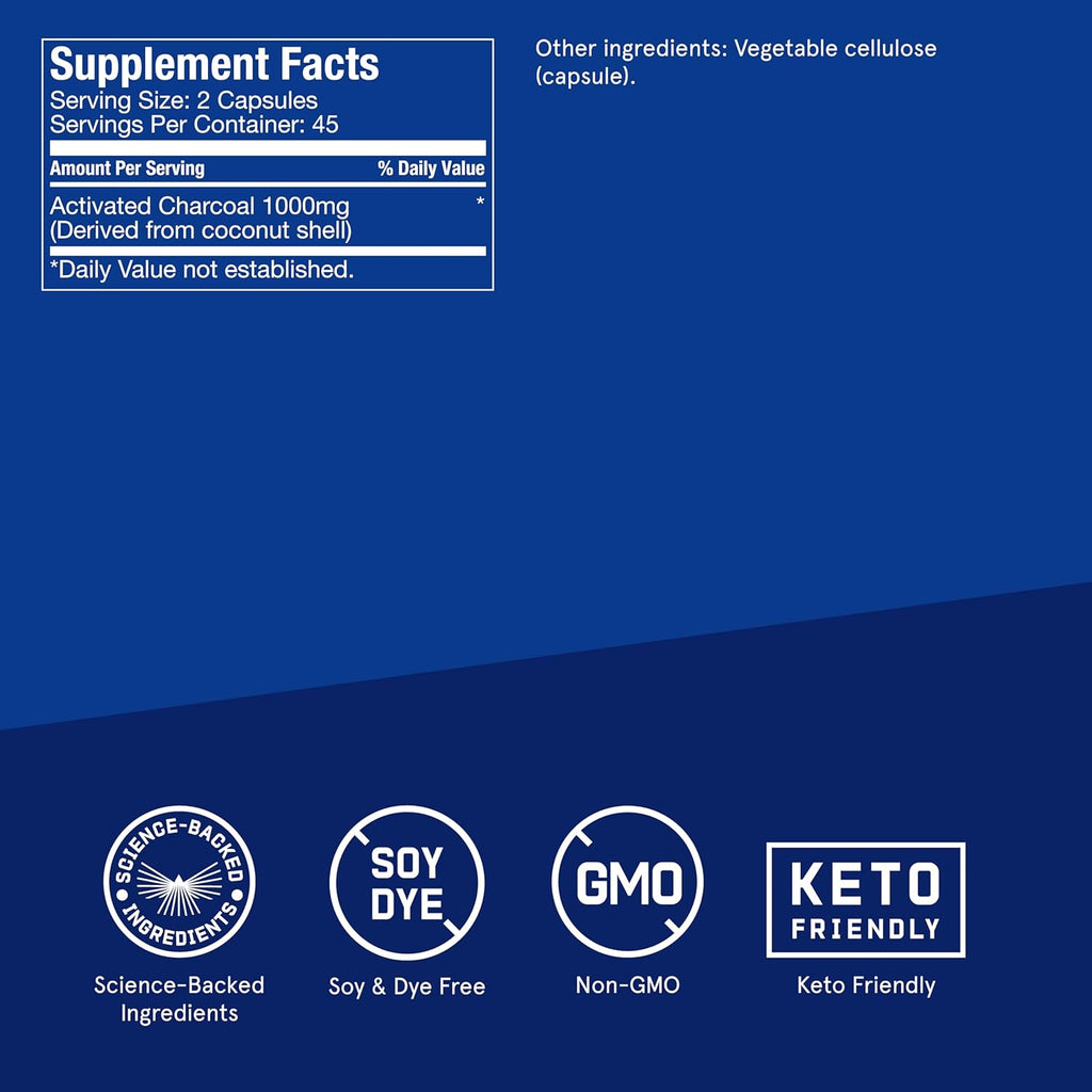 Bulletproof Coconut Charcoal Detox and Gas Relief Capsules, 90 Count, Sourced from 100% Coconut Shells, Activated Charcoal for Bloating Support, Packaging May Vary