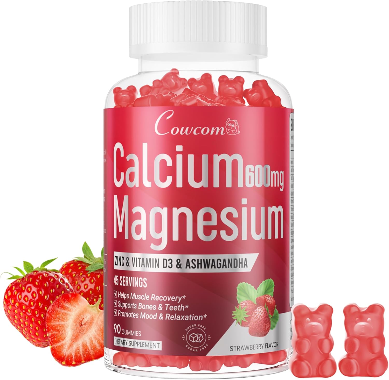 Calcium Magnesium Zinc Gummies & Vitamin D3,B6,B12,Immune & Supporting Bone Health Calcium Magnesium Supplement for Women Men,Sugar-Free Vegan Strawberry Flavor 90 Counts