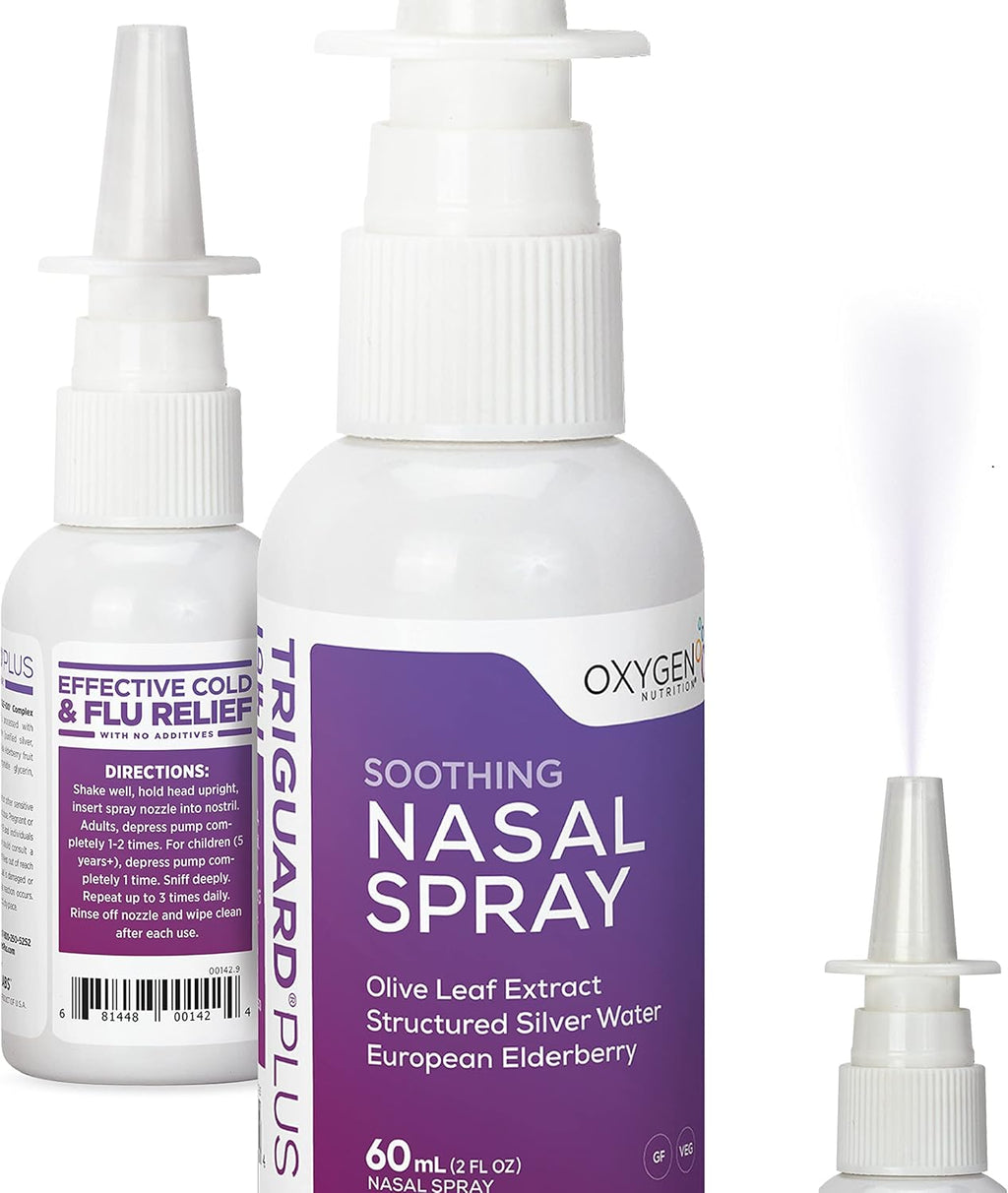 TriGuard Plus Colloidal Silver Nasal Spray with Olive Leaf Extract & Elderberry Extract | Sinus Treatment, Nose Spray & Immune System Booster 2 oz / 60ml, Made in USA (Packaging May Vary)
