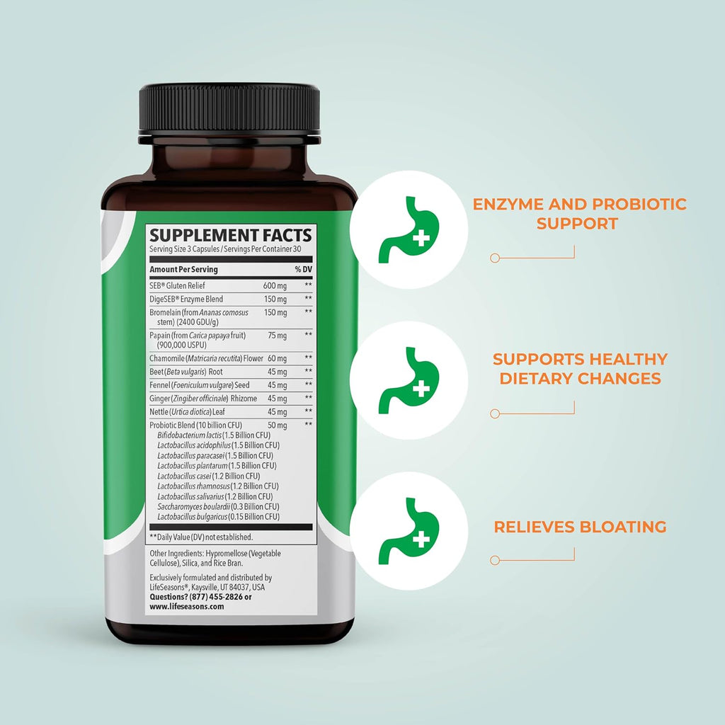 LifeSeasons Digestivi-T - Digestive Enzymes & 10 Billion CFU Probiotic Supplement - Supports Gut & Immune Health - Bloating & Digestion Relief for Women & Men - 90 Capsules