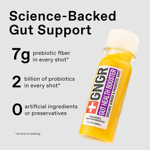 +GNGR Gut Health Booster – Prebiotic and Probiotic for Women & Men - Digestive Health, Immune Support, Bloating & Constipation Relief | Organic Ginger Shot with Apple Cider Vinegar 2 fl oz (12-Pack)