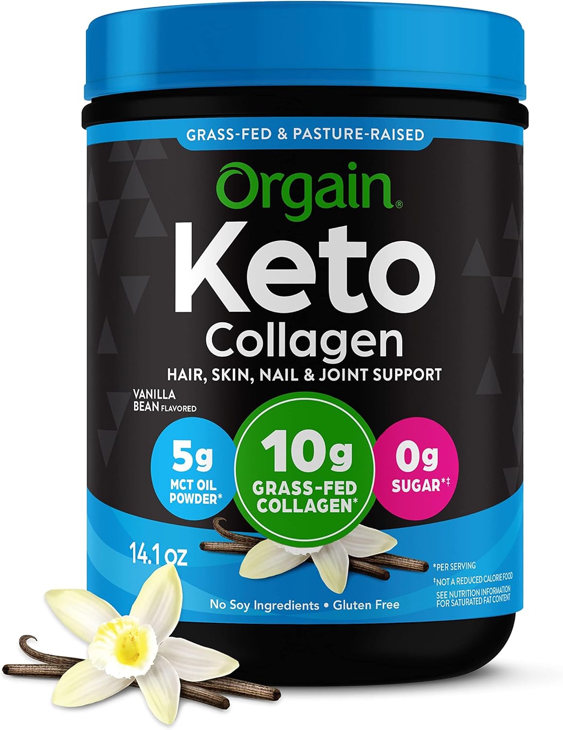 Orgain Keto Collagen Protein Powder with MCT Oil, Vanilla - Paleo Friendly, Grass Fed Hydrolyzed Collagen Peptides Type I and III, Dairy Free, Gluten Free, Soy Free, 0.88 Lb (Packaging May Vary)